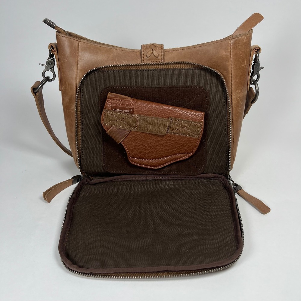 Montana‎ West Womens Leather Concealed Carry Crossbody Bag Brown Western Studded - Picture 5 of 13
